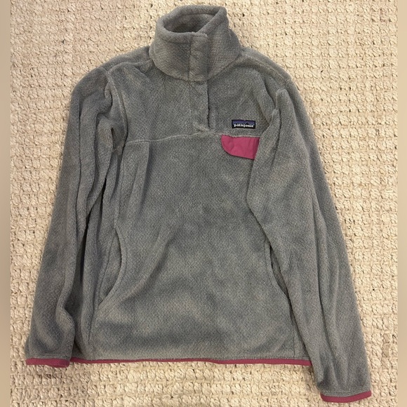 Patagonia Re-Tool Fleece Pullover Sweater Gray Pink Womens Size Medium - Picture 1 of 2